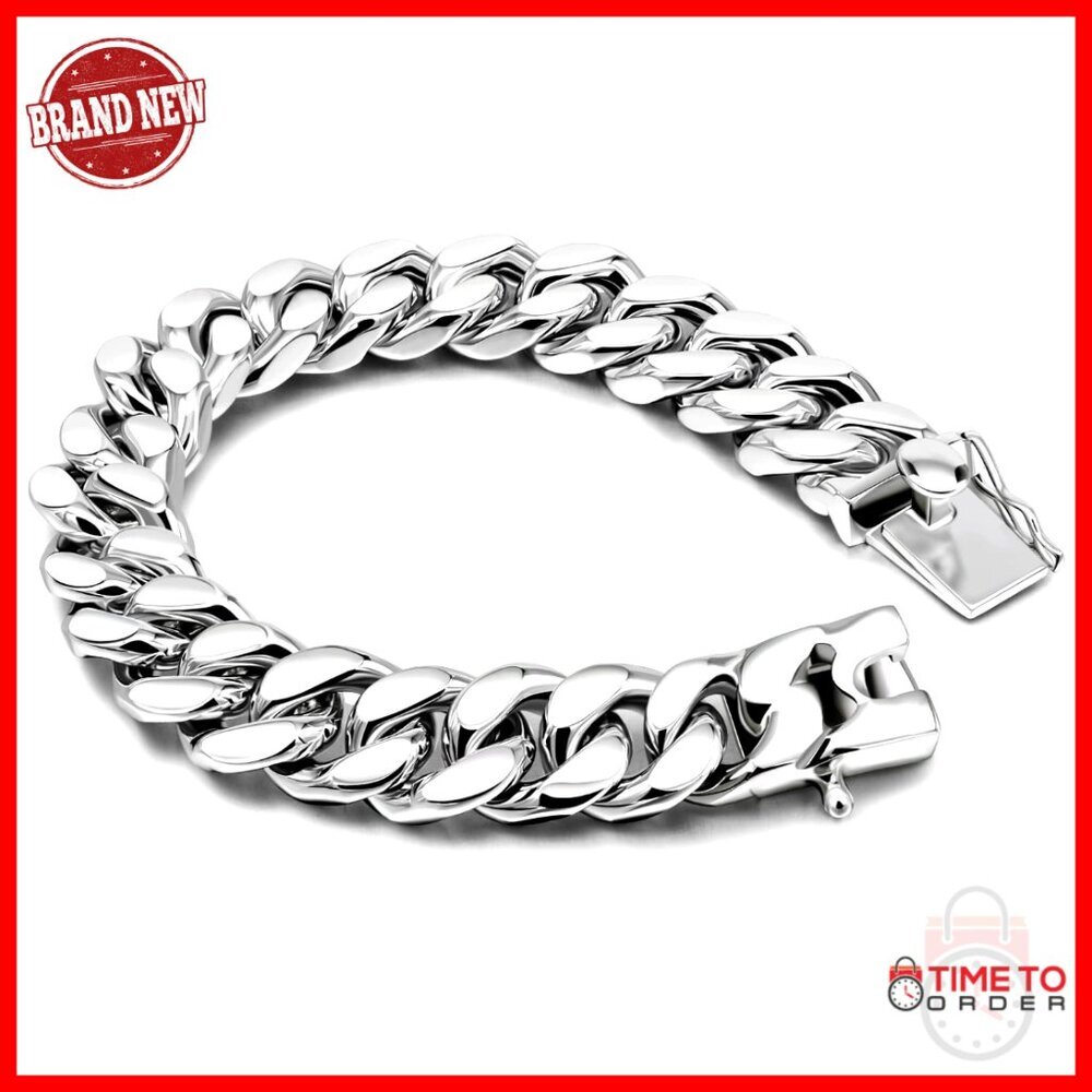 Sterling Silver Miami Cuban Link Bracelet 10-12MM 7-10 Inches Men's Jewelry